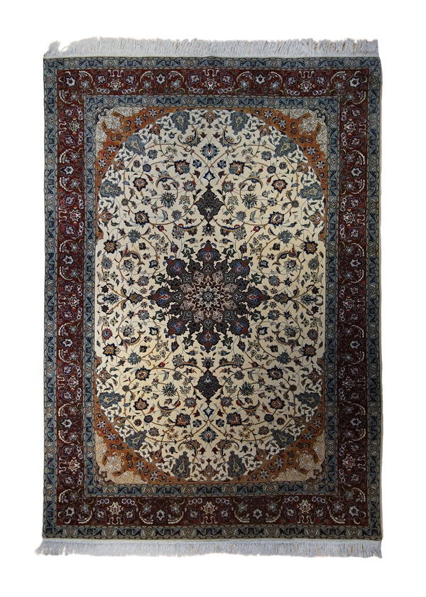 Persian Rug Tabriz Handmade Area Traditional 6'7"x9'7" (7x10) Whites/Beige Red Naghsh Floral Design #A33065