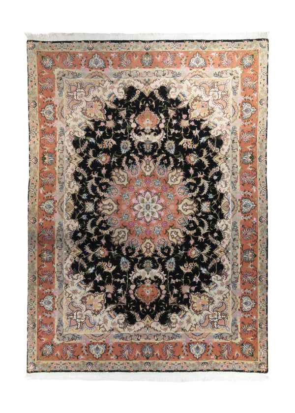 Persian Rug Tabriz Handmade Area Traditional 4'10"x6'7" (5x7) Black Pink Naghsh Floral Design #A33067