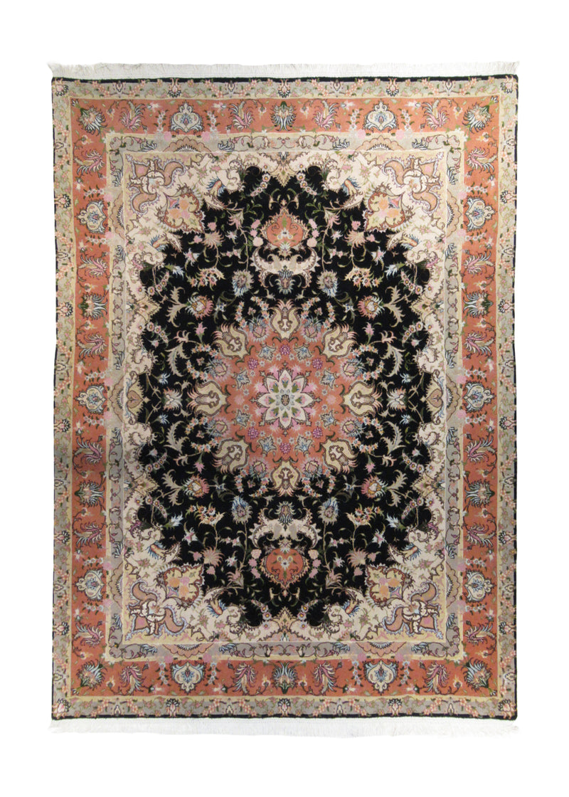Persian Rug Tabriz Handmade Area Traditional 4'10"x6'7" (5x7) Black Pink Naghsh Floral Design #A33067