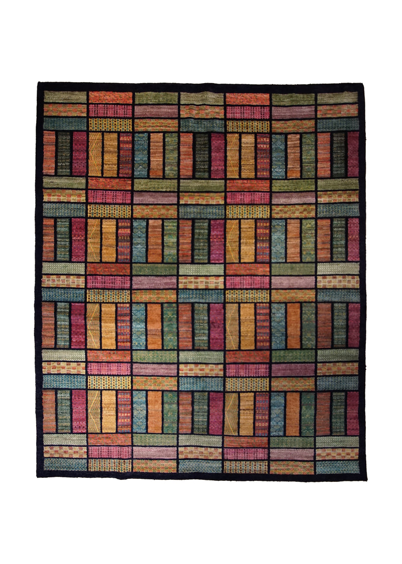 Oriental Rug Pakistani Handmade Area Transitional 7'11"x9'9" (8x10) Multi-color Green Pink Gabbeh Stripes Design #A33072