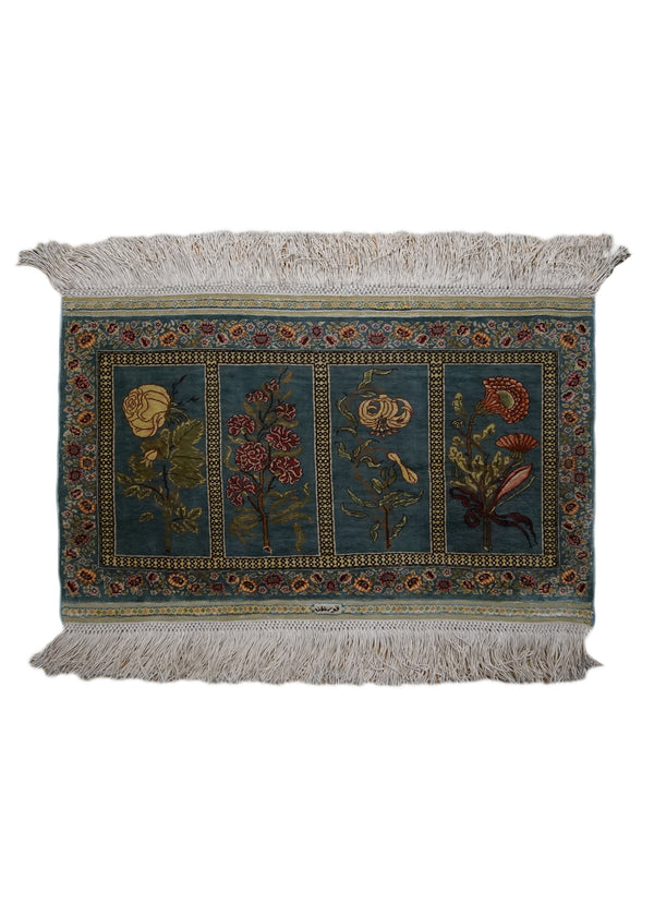 Oriental Rug Turkish Handmade Area Traditional 0'9"x1'6" (1x2) Blue Tree of Life Pictorial Design #A33111