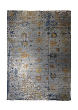 A33155 Oriental Rug Indian Handmade Area Transitional 10'0'' x 13'10'' -10x14- Blue Yellow Gold Floral Oushak Erased Abstract Design