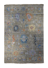 A33165 Oriental Rug Indian Handmade Area Transitional 6'1'' x 8'10'' -6x9- Brown Multi-color Floral Oushak Design