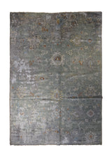 A33174 Oriental Rug Indian Handmade Area Transitional 6'0'' x 8'10'' -6x9- Green Gray Floral Oushak Erased Abstract Design