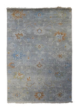 A33178 Oriental Rug Indian Handmade Area Transitional 4'0'' x 5'11'' -4x6- Gray Whites Beige Orange Geometric Oushak Design