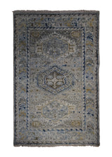 A33197 Oriental Rug Indian Handmade Area Transitional Neutral 4'0'' x 6'0'' -4x6- Blue Gray Geometric Kazak Design