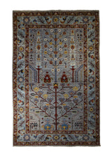 Oriental Rug Pakistani Handmade Area Transitional 5'2"x7'11" (5x8) Gray Blue Red Ariana Tree of Life Bakhshayesh Design #A33207