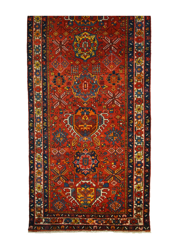 A33218 Persian Rug Azerbaijan Handmade Runner Tribal 3'5'' x 11'1'' -3x11- Red Geometric Design