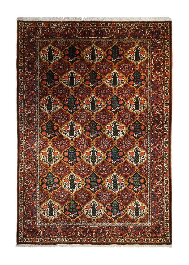 Persian Rug Bakhtiari Handmade Area Tribal 6'7"x9'9" (7x10) Red Multi-color Garden Design #A33244
