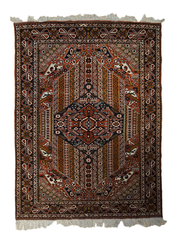 Persian Rug Quchan Handmade Area Tribal 4'4"x5'10" (4x6) Red Geometric Animals Design #A33261