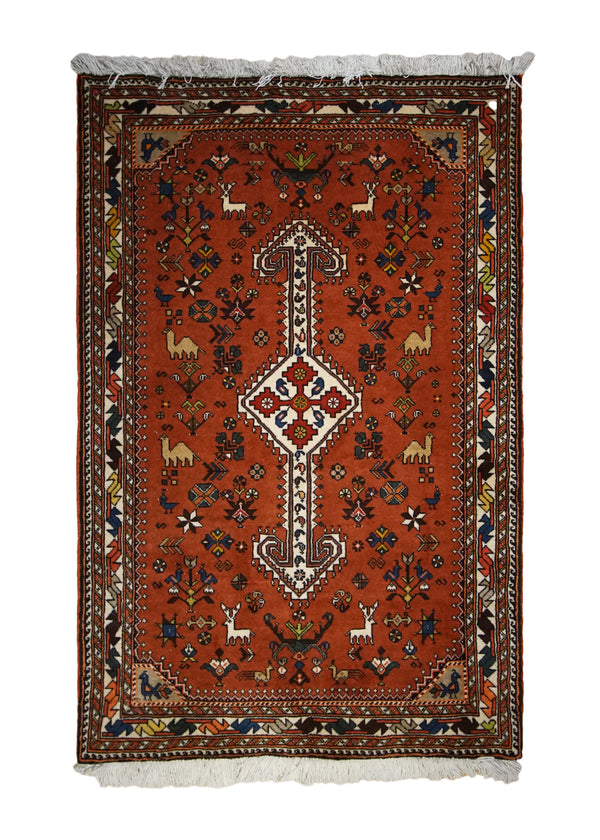 Persian Rug Abadeh Handmade Area Tribal 2'8"x4'0" (3x4) Red Geometric Animals Design #A33278