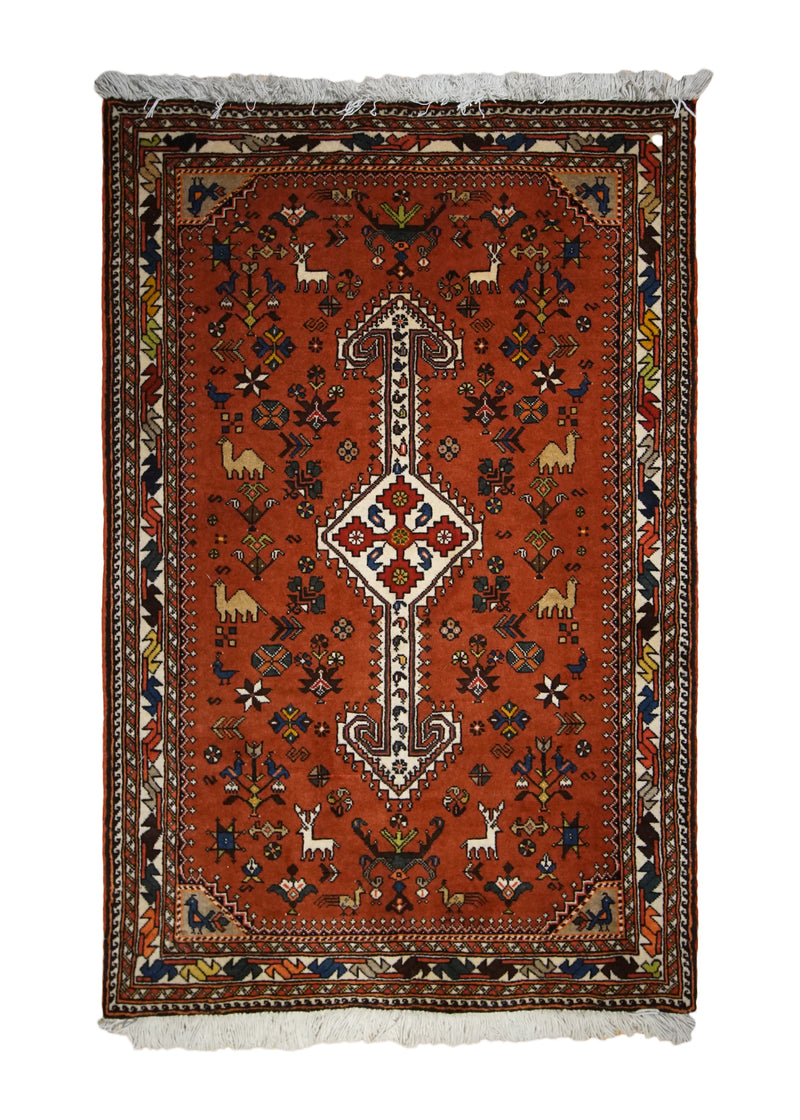 Persian Rug Abadeh Handmade Area Tribal 2'8"x4'0" (3x4) Red Geometric Animals Design #A33278