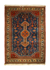 A33286 Persian Rug Abadeh Handmade Area Tribal 3'5'' x 4'11'' -3x5- Blue Red Geometric Animals Design