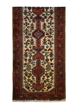 Persian Rug Abadeh Handmade Runner Tribal 2'7"x6'2" (3x6) Whites/Beige Red Geometric Animals Design #A33293