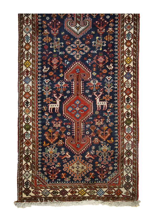Persian Rug Abadeh Handmade Runner Tribal 2'9"x12'9" (3x13) Blue Red Geometric Animals Design #A33299
