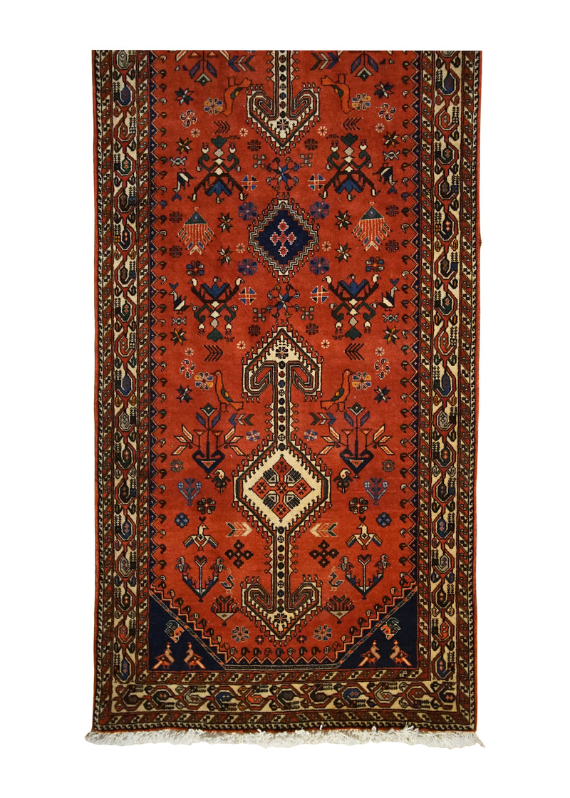 Persian Rug Abadeh Handmade Runner Tribal 2'8"x6'5" (3x6) Red Geometric Animals Design #A33301