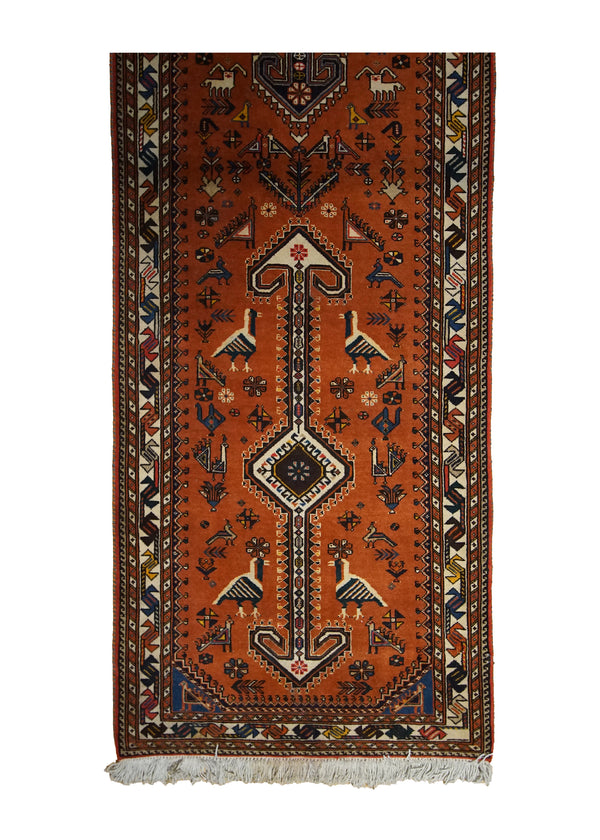 Persian Rug Abadeh Handmade Runner Tribal 2'5"x9'7" (2x10) Red Geometric Animals Design #A33307
