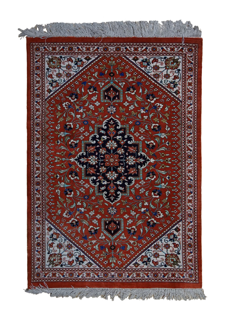 Persian Rug Qum Handmade Area Traditional 1'10"x2'7" (2x3) Red Floral Design #A33310