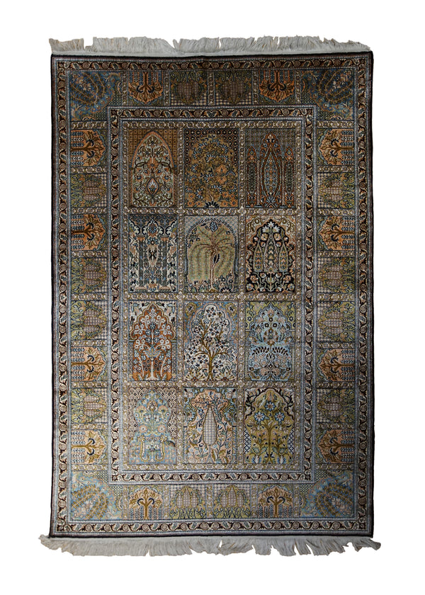 Oriental Rug Kashmiri Handmade Area Traditional 4'5"x6'10" (4x7) Multi-color Yellow/Gold Garden Design #A33325