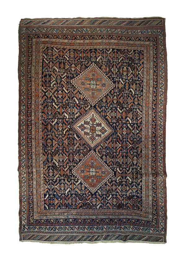 Persian Rug Ghashghaei Handmade Area Tribal Antique 4'9"x7'2" (5x7) Blue Orange Geometric Design #A33341