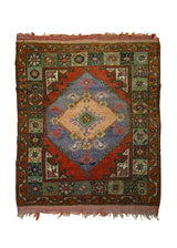 A33349 Oriental Rug Turkish Handmade Area Tribal 3'4'' x 3'9'' -3x4- Red Green Orange Geometric Design