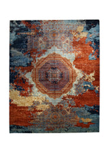 A33377 Oriental Rug Pakistani Handmade Area Transitional Tribal 7'11'' x 9'9'' -8x10- Blue Red Mamluk Floral Erased Abstract Design