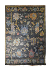 Oriental Rug Indian Handmade Area Transitional 6'1"x8'11" (6x9) Gray Multi-color Floral Oushak Design #A33397