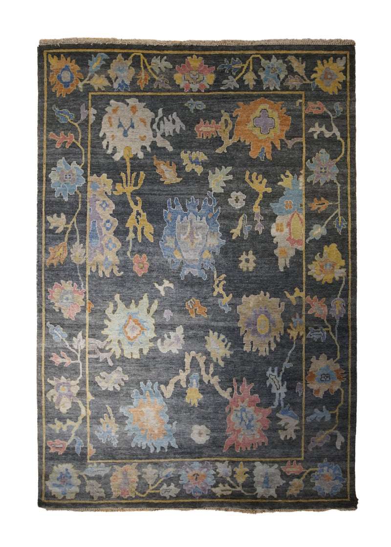 Oriental Rug Indian Handmade Area Transitional 6'1"x8'11" (6x9) Gray Multi-color Floral Oushak Design #A33397
