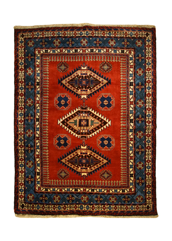 Persian Rug Yalameh Handmade Area Tribal 4'10"x6'5" (5x6) Red Blue Geometric Design #A33399