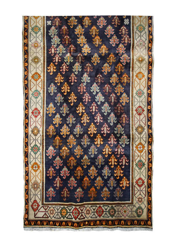 A33402 Persian Rug Azerbaijan Handmade Area Tribal 4'10'' x 9'3'' -5x9- Blue Whites Beige Orange Geometric Design