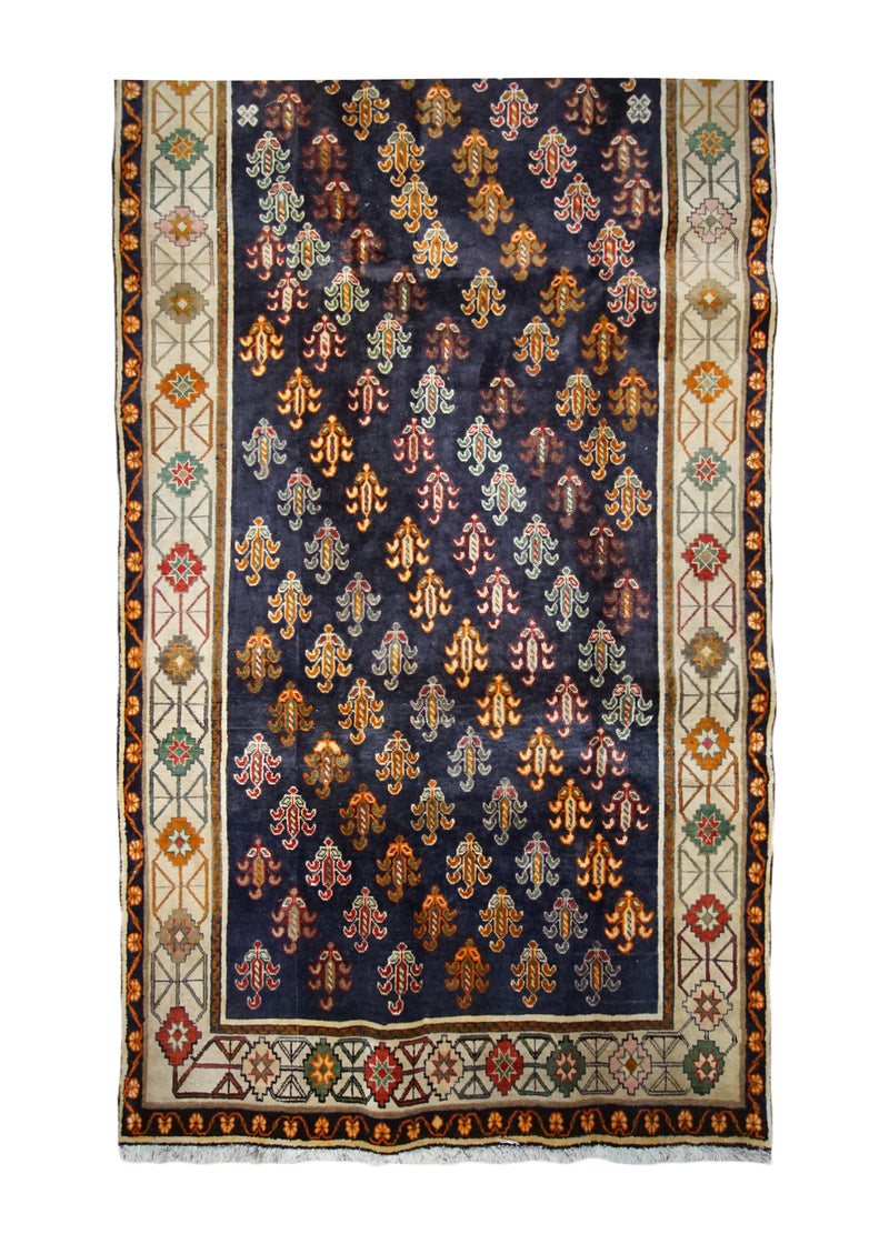 A33402 Persian Rug Azerbaijan Handmade Area Tribal 4'10'' x 9'3'' -5x9- Blue Whites Beige Orange Geometric Design