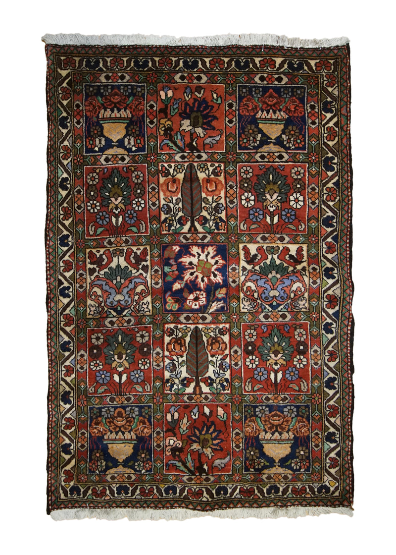 Persian Rug Bakhtiari Handmade Area Tribal 3'4"x4'9" (3x5) Multi-color Red Garden Design #A33404