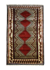 Persian Rug Gabbeh Handmade Area Tribal 3'8"x6'0" (4x6) Whites/Beige Red Geometric Design #A33405