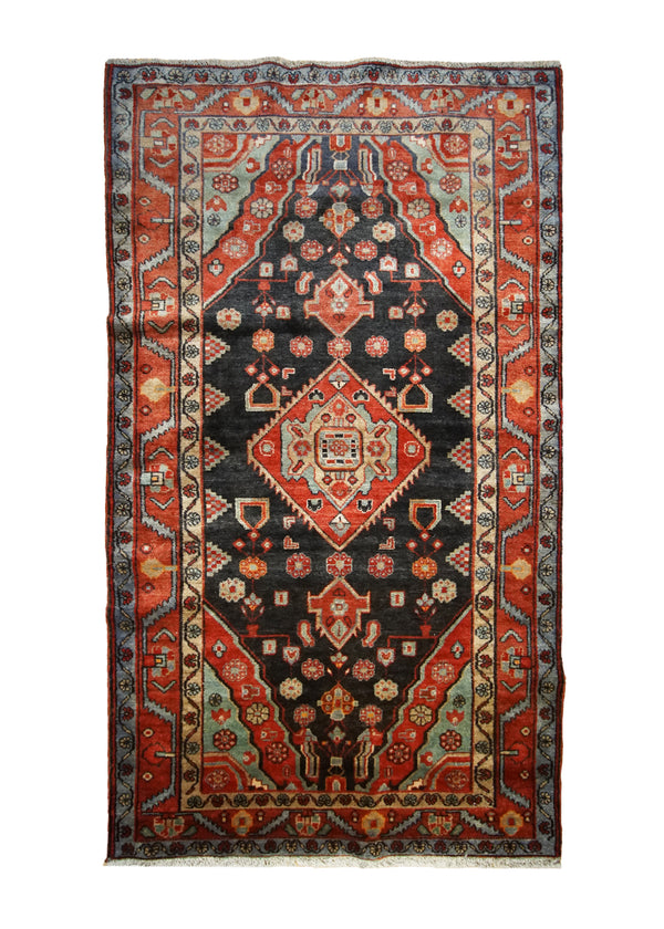 Persian Rug Azerbaijan Handmade Area Tribal 4'1"x7'4" (4x7) Red Blue Geometric Design #A33408