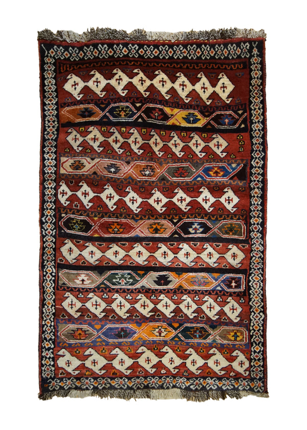 Persian Rug Ghashghaei Handmade Area Tribal 3'4"x4'8" (3x5) Red Geometric Design #A33409
