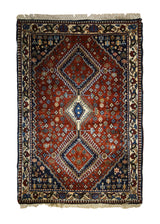 A33410 Persian Rug Yalameh Handmade Area Tribal 2'11'' x 4'3'' -3x4- Red Geometric Design