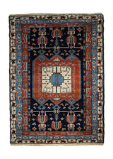 Persian Rug Quchan Handmade Area Tribal 4'2"x5'6" (4x6) Red Blue Geometric Design #A33411