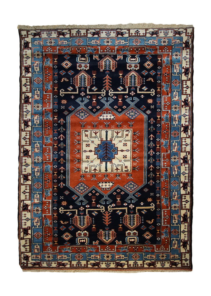 Persian Rug Quchan Handmade Area Tribal 4'0"x5'7" (4x6) Blue Red Geometric Design #A33416