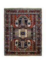 Persian Rug Quchan Handmade Area Tribal 4'4"x5'5" (4x5) Red Blue Geometric Design #A33420