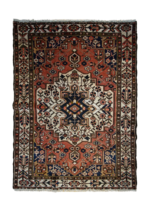 Persian Rug Bakhtiari Handmade Area Tribal 4'11"x6'8" (5x7) Pink Whites/Beige Geometric Design #A33421