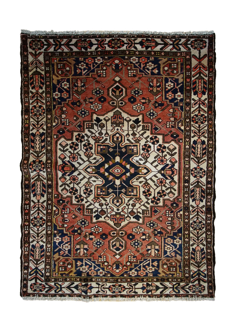 Persian Rug Bakhtiari Handmade Area Tribal 4'11"x6'8" (5x7) Pink Whites/Beige Geometric Design #A33421