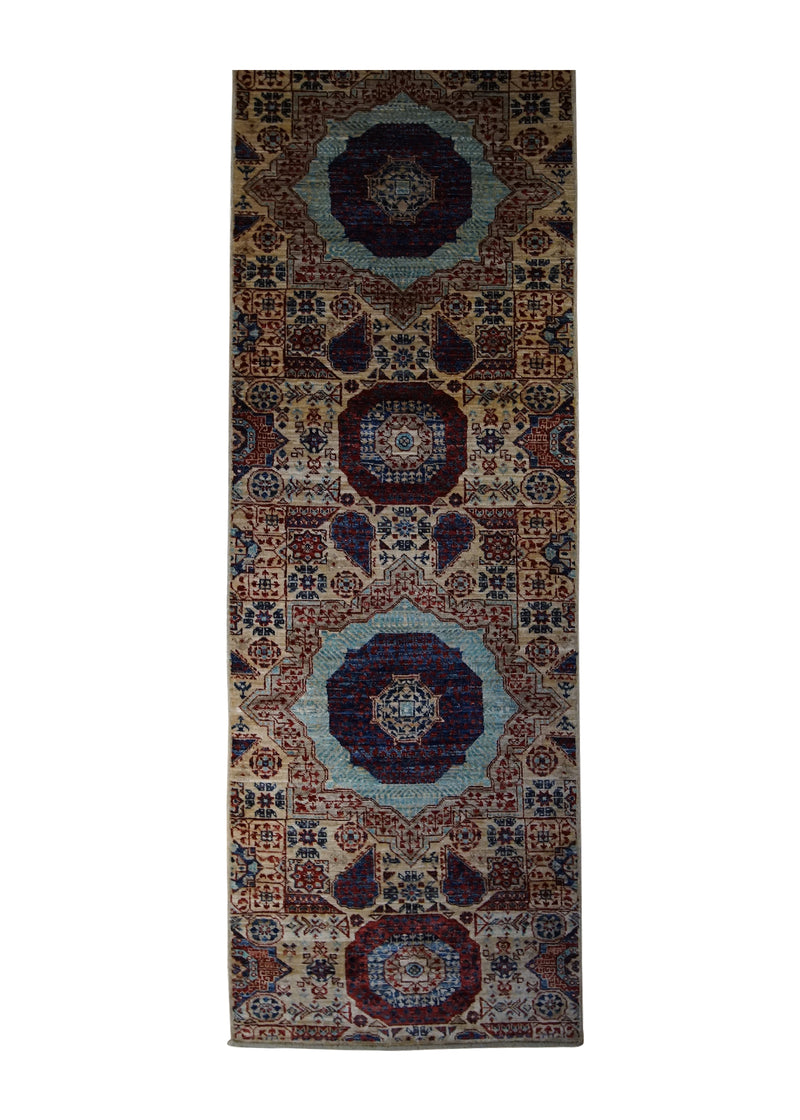 A33424 Oriental Rug Pakistani Handmade Runner Transitional Tribal 2'6'' x 17'0'' -3x17- Whites Beige Red Ariana Mamluk Design