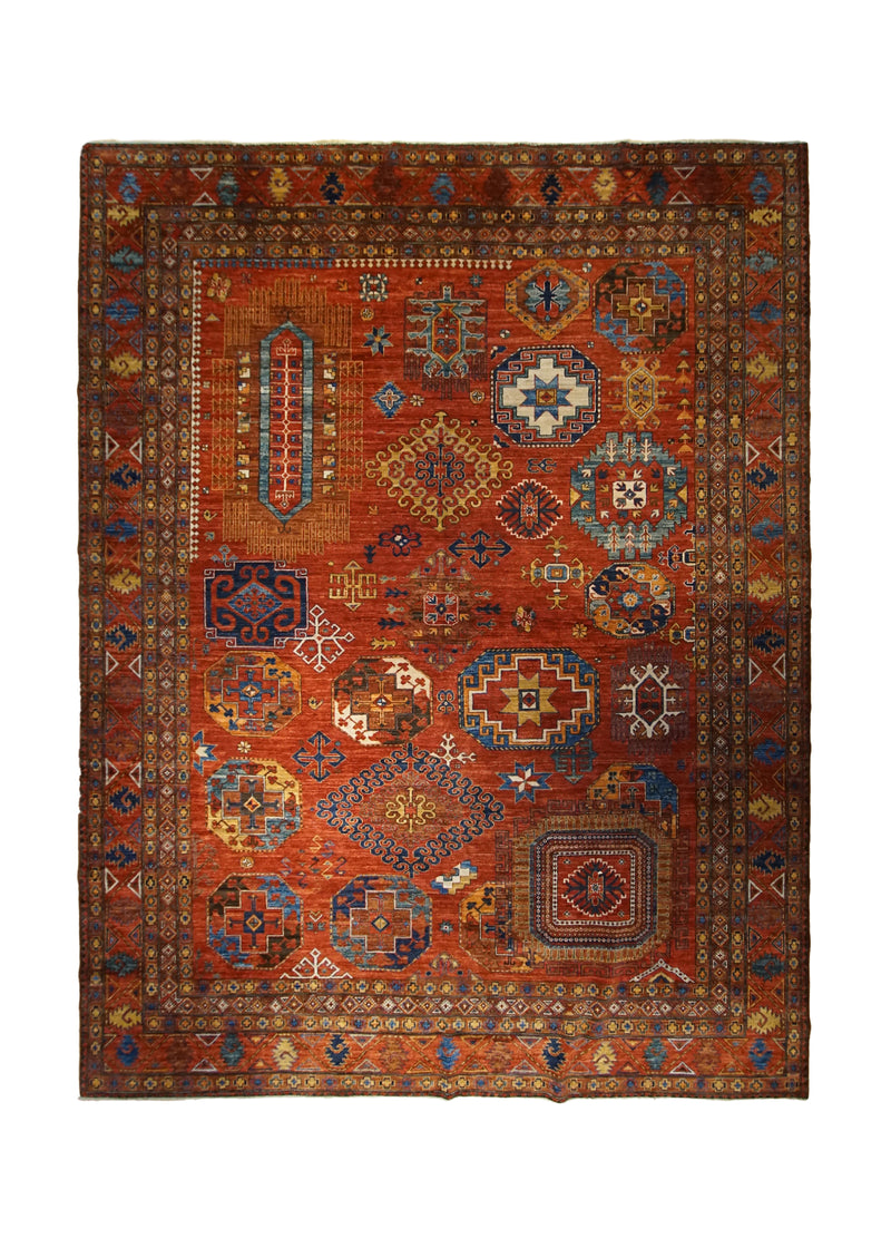 Oriental Rug Pakistani Handmade Area Transitional Tribal 10'1"x13'0" (10x13) Red Kazak Geometric Design #A33434