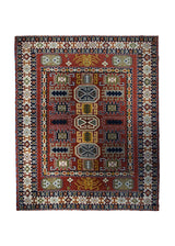 Oriental Rug Indian Handmade Area Transitional Tribal 8'1"x10'0" (8x10) Red Kazak Geometric Design #A33435