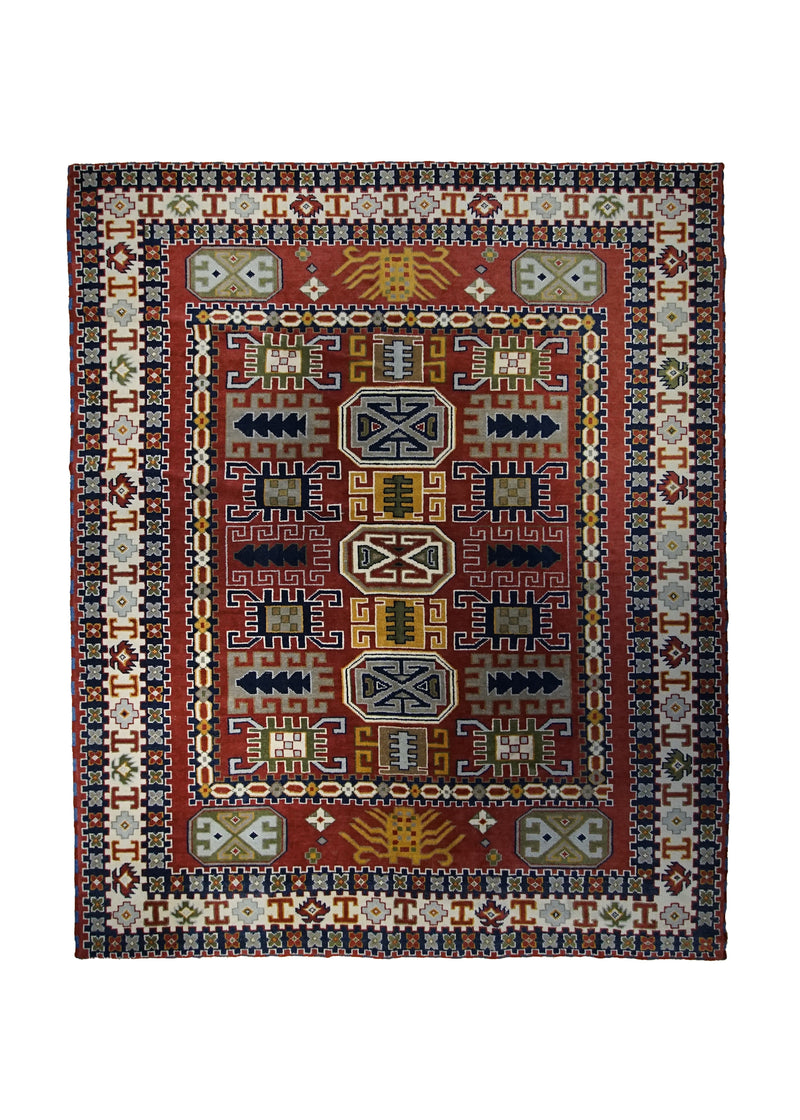 Oriental Rug Indian Handmade Area Transitional Tribal 8'1"x10'0" (8x10) Red Kazak Geometric Design #A33435