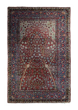 Persian Rug Lavar Kerman Handmade Area Traditional Antique 4'4"x6'10" (4x7) Red Tree of Life Design #A33440