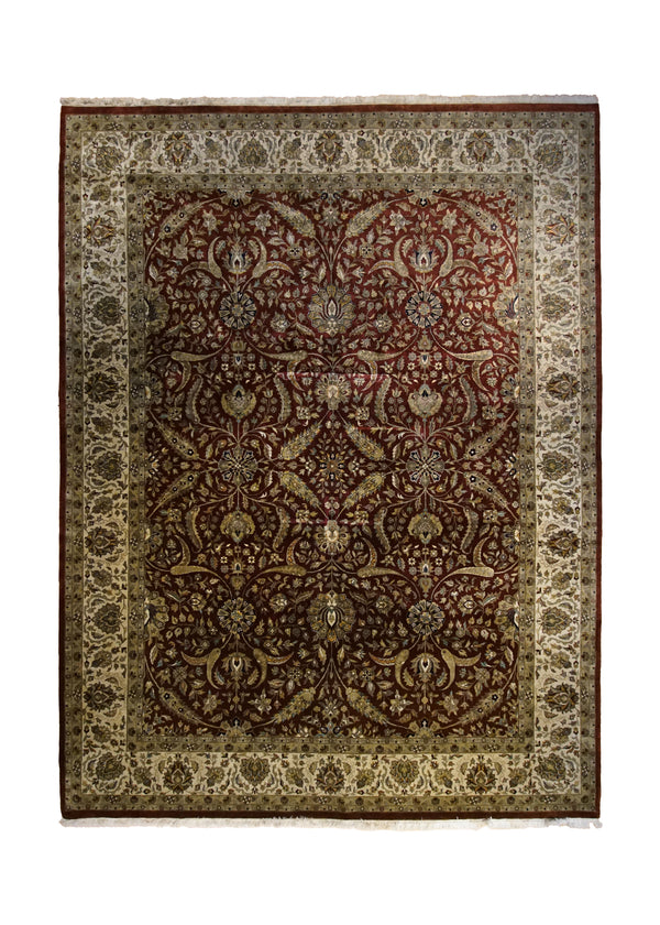 Oriental Rug Indian Handmade Area Transitional 8'8"x11'9" (9x12) Red Yellow/Gold Tea Washed Floral Design #A33448