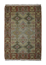 Oriental Rug Indian Handmade Area Tribal 2'0"x3'0" (2x3) Green Geometric Design #A33452