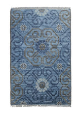 Oriental Rug Indian Handmade Area Modern 2'0"x3'1" (2x3) Blue Stripes Design #A33459