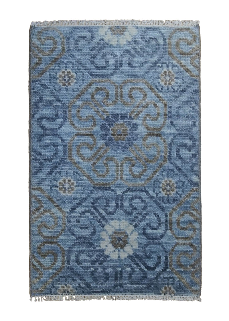 Oriental Rug Indian Handmade Area Modern 2'0"x3'1" (2x3) Blue Stripes Design #A33459